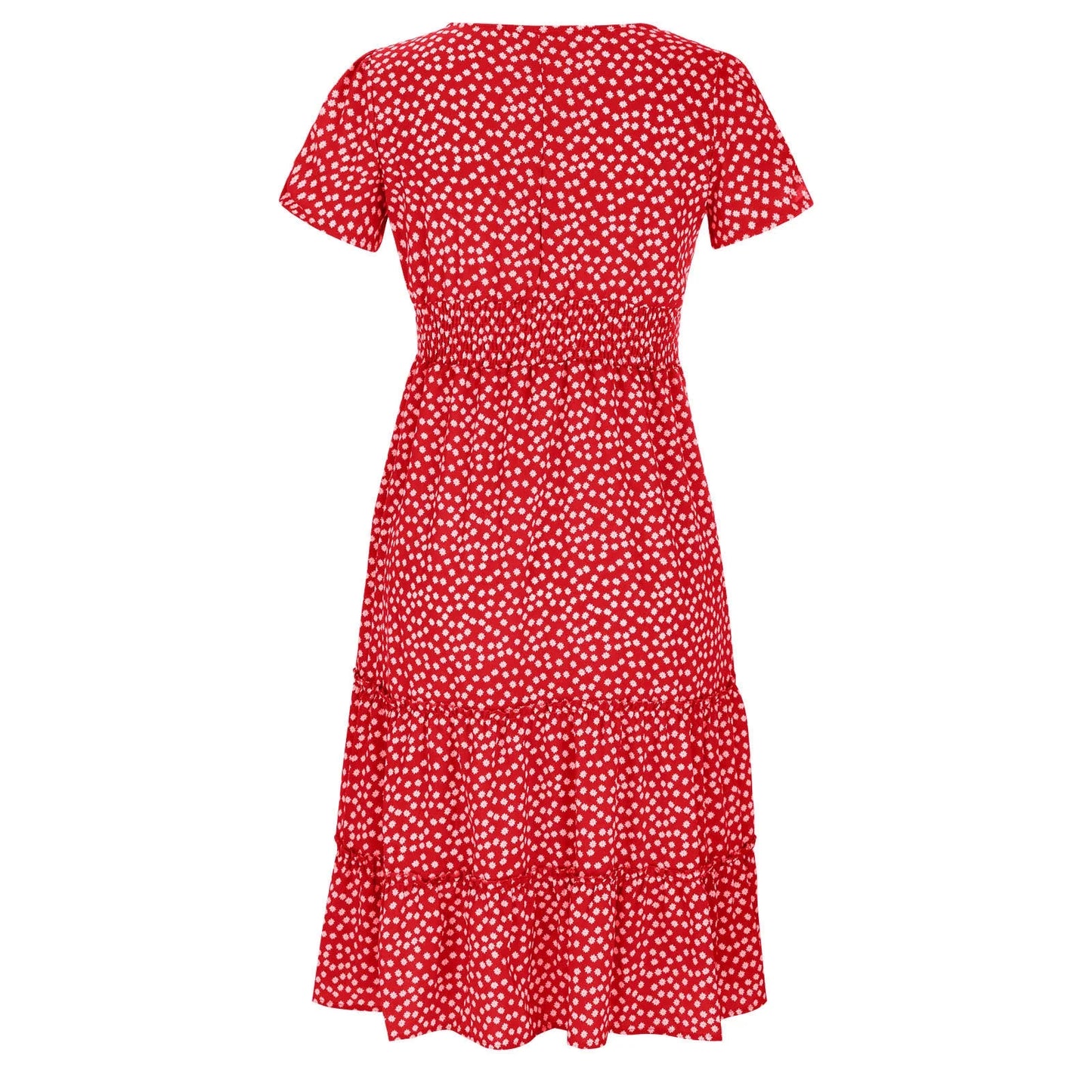 Summer Dress,Flowy,Women,Square Neckline Short Sleeve Printed Red L