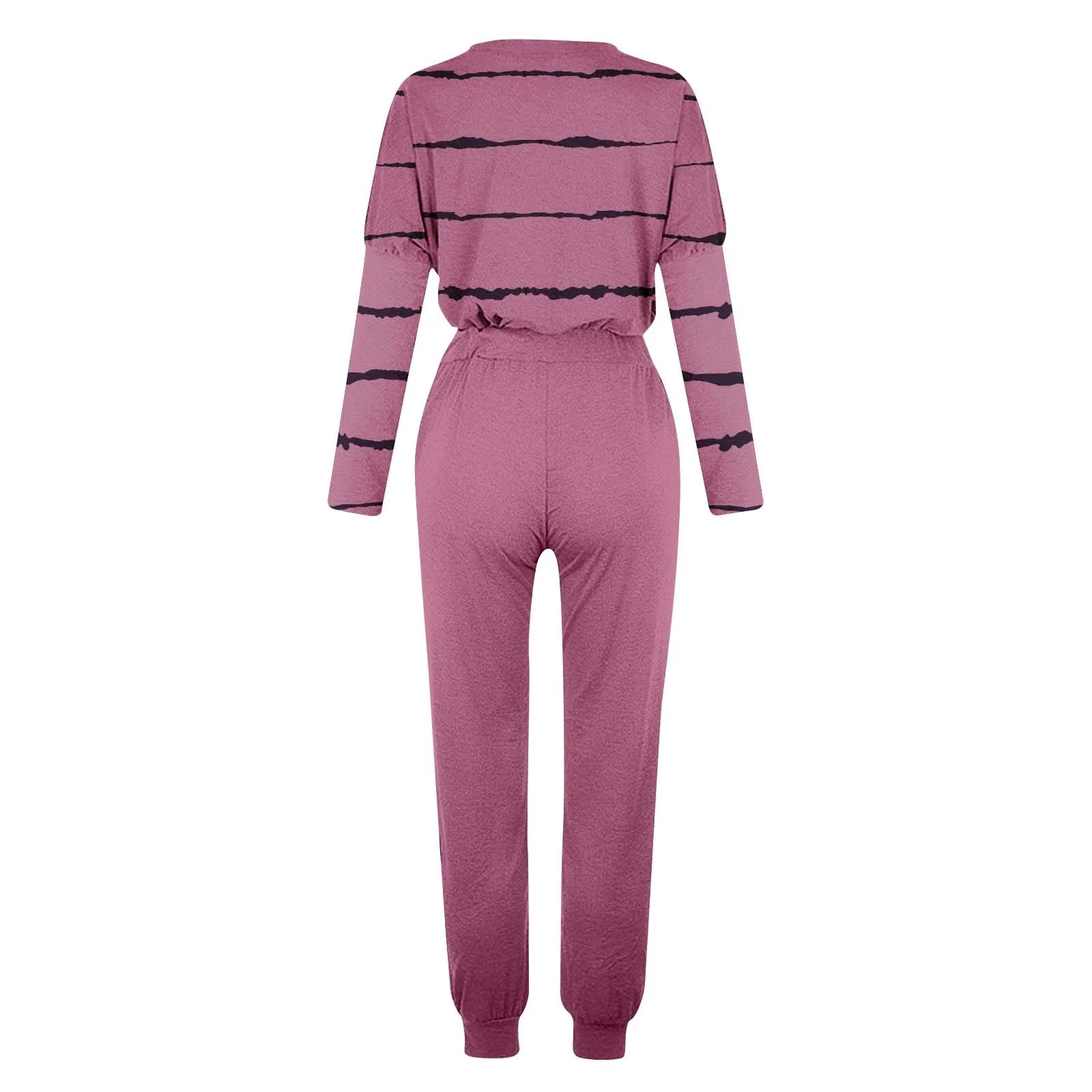 Two Piece Outfits for Women Jogging Suits Casual Striped Printed Long Sleeve Sweatsuits Jogger Pants Workout Athletic Tracksuits with Pockets