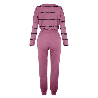 Two Piece Outfits for Women Jogging Suits Casual Striped Printed Long Sleeve Sweatsuits Jogger Pants Workout Athletic Tracksuits with Pockets